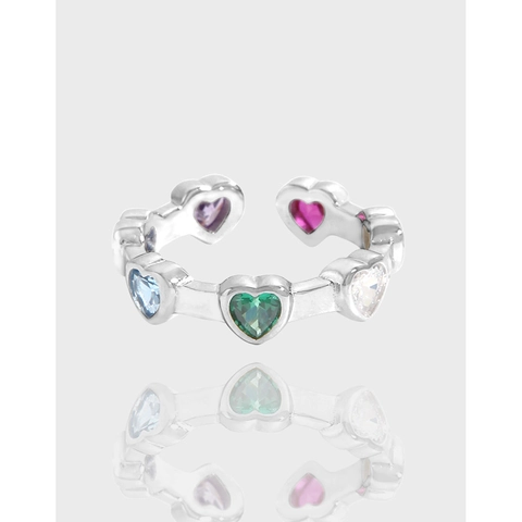 S925 Sterlingsilber Bunter Herz Zirkonia Offener Ring Für Damen INS Stil Luxus Verstellbarer Fingerring Mode Schmuck