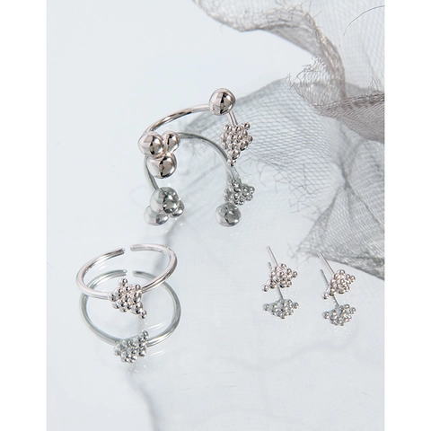 925 Sterling Silver Liquid Bubble Ring And Stud Earrings Set Geometric Minimalist Adjustable Open Ring For Women Jewelry
