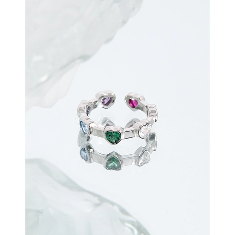 S925 Sterlingsilber Bunter Herz Zirkonia Offener Ring Für Damen INS Stil Luxus Verstellbarer Fingerring Mode Schmuck