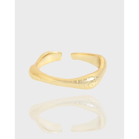 Anello Aperto Regolabile in Argento Sterling S925 con Texture Lava Liquida Irregolare per Donna Gioiello ad Anello Minimalista Vintage Placcato Oro