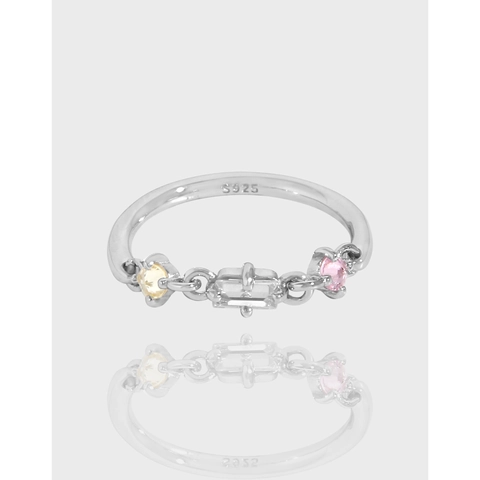 925 Sterling Silber Zirkonia Ring Für Damen Koreanischer INS-Stil Kettendesign Mikro Eingelegt Bunter Edelstein Einstellbarer Ring Schmuck Geschenk