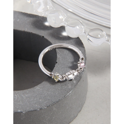 925 Sterling Silber Zirkonia Ring Für Damen Koreanischer INS-Stil Kettendesign Mikro Eingelegt Bunter Edelstein Einstellbarer Ring Schmuck Geschenk