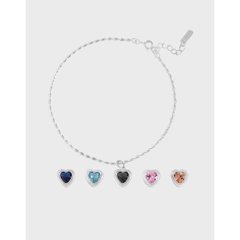Cavigliera in Argento Sterling 925 con Cuore in Zirconia per Donna Catena Satellite Minimalista Gioielli per Piedi Regolabile