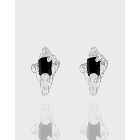 Pendientes de Botón de Plata de Ley S925 Con Textura de Arrugas Irregulares y Circonia Rectangular Joyería de Estilo Metal Líquido Minimalista Para Mujer