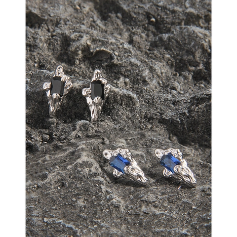 Pendientes de Botón de Plata de Ley S925 Con Textura de Arrugas Irregulares y Circonia Rectangular Joyería de Estilo Metal Líquido Minimalista Para Mujer