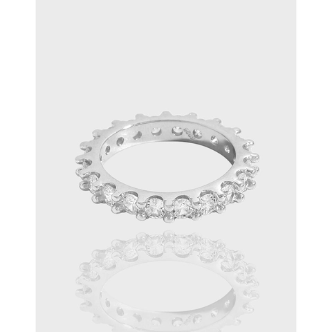925 Sterling Silver Eternity Ring For Women Minimalist Gear Design Zirconia Inlaid Stackable Finger Ring Korean Style Jewelry