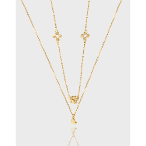 Collar de Doble Capa de Plata de Ley 925 para Mujer Colgante de Flor y Corazón Lujo Minimalista Joyería de Estilo INS Galvanizada