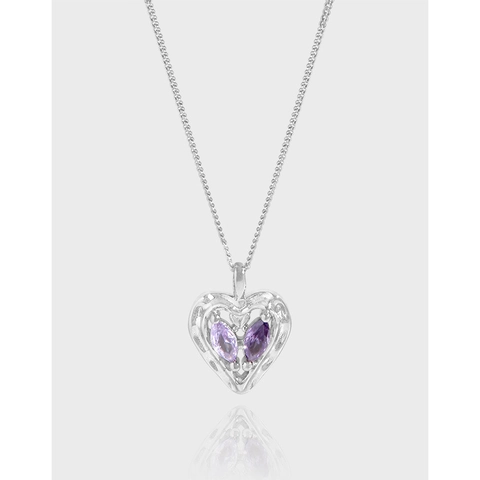 S925 Sterlingsilber Herz Anhänger Halskette Für Damen Unregelmäßige Faltenstruktur Geschmolzenes Design Mikro Zirkonia Schmuck