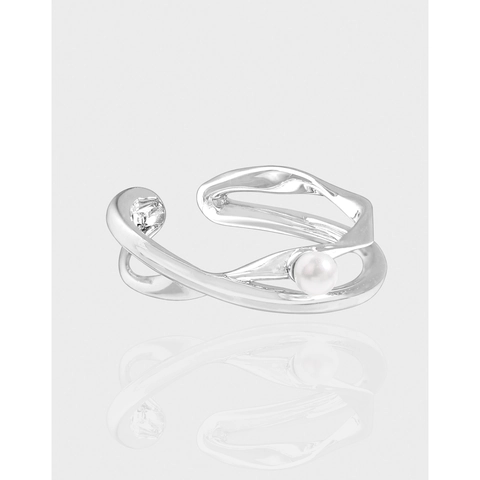 925 Sterlingsilber Doppelter Kreuzring Verstellbar Mit Künstlicher Perle Minimalistischer Eleganter Offener Ring Für Damen Schmuck