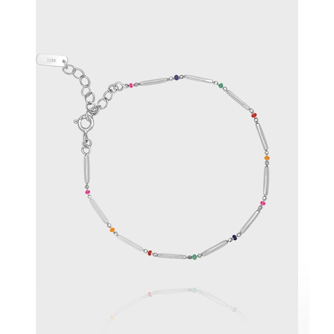 Bracciale in Argento Sterling 925 con Perline Artificiali Arcobaleno e Maglia Bamboo per Donna Gioielli Minimalisti Placcati in Platino