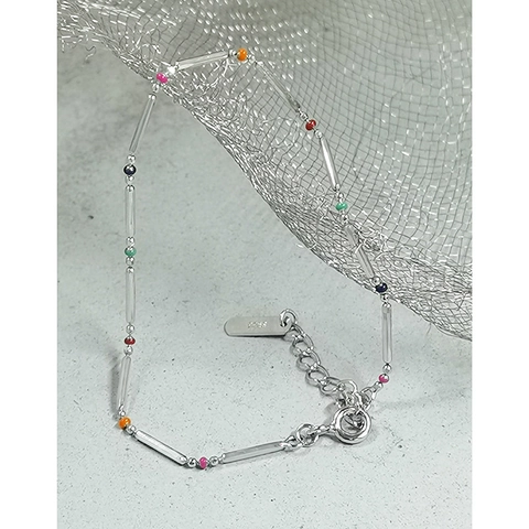 Bracciale in Argento Sterling 925 con Perline Artificiali Arcobaleno e Maglia Bamboo per Donna Gioielli Minimalisti Placcati in Platino