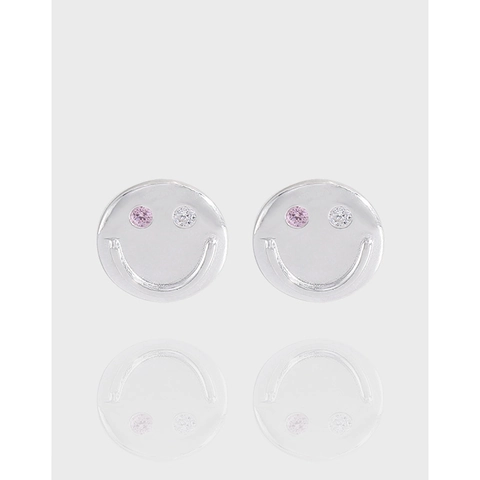 S925 Sterling Silver Smiley Face Stud Earrings For Women Inlaid Zirconia Minimalist Electroplated Earrings Jewelry