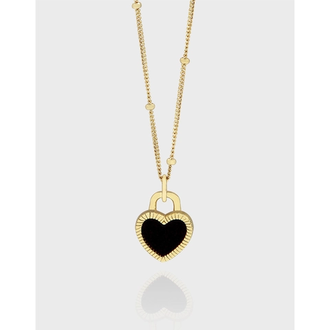 925 Sterlingsilber Doppelseitige Herz Achat Anhänger Halskette 18K Vergoldet Minimalistische Elegante Koreanische Schmuck Für Damen