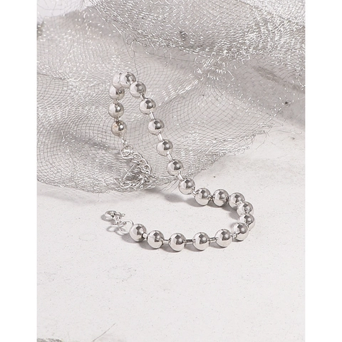 Bracelet Chaîne à Billes en Argent Sterling 925 pour Femme Bracelet Réglable Minimaliste à Perles Rondes Bijoux Cadeau Élégant