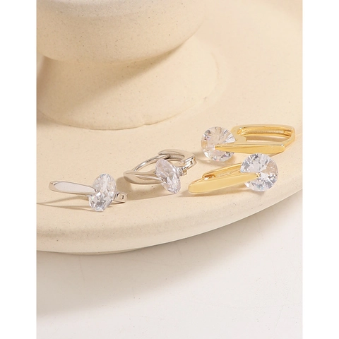 Orecchini a Cerchio a U in Argento Sterling 925 con Zirconia Rotonda Minimalista Coreano Geometrico Orecchini Donna