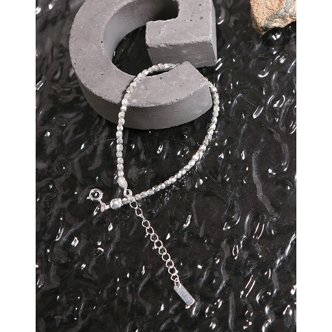 Pulsera de Cuentas con Facetas Irregulares de Plata de Ley 925 para Mujer Cadena de Granos de Plata Minimalista Joyería Ajustable