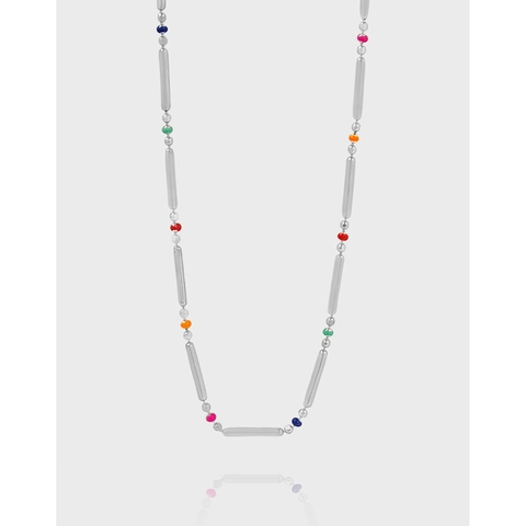 Collana a Catena in Argento Sterling 925 in Stile Bambù Per Donna Girocollo con Perline Arcobaleno Minimalista Gioielli Placcati Platino