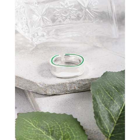 Luxus 925 Sterlingsilber Unregelmäßiger Wellenförmiger Offener Ring Für Damen Minimalistisch Grün Emaille Galvanisierter Verstellbarer Ring