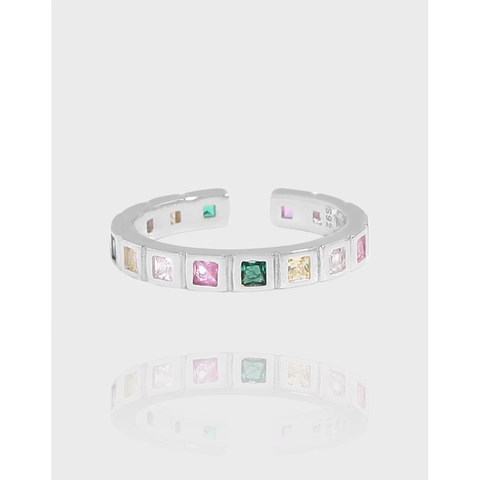 Anillo de Plata de Ley 925 con Diamantes de Imitación de Arcoíris para Mujer Ajustable Abierto Joyería de Moda INS