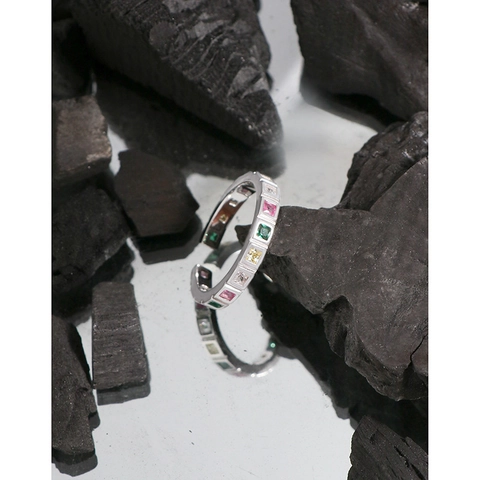 Anillo de Plata de Ley 925 con Diamantes de Imitación de Arcoíris para Mujer Ajustable Abierto Joyería de Moda INS