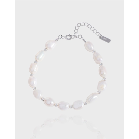 Pulsera de Perlas de Agua Dulce Barrocas de Plata de Ley 925 para Mujer Cadena de Cuentas Joyería de Moda Minimalista