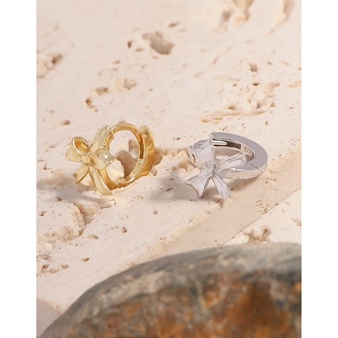 Minimalist 925 Sterling Silver Bowknot Hoop Earrings For Women Korean Style Light Luxury Electroplated Bow Jewelry Gift