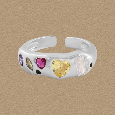 S925 Sterling Silver Open Ring For Women Colorful Zirconia Contrast Color Geometric Adjustable Finger Ring Jewelry Gift
