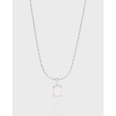 S925 Sterling Silver Minimalist Oval Opal Pendant Necklace White Gold Plated Bamboo Knot Clavicle Chain Jewelry For Women