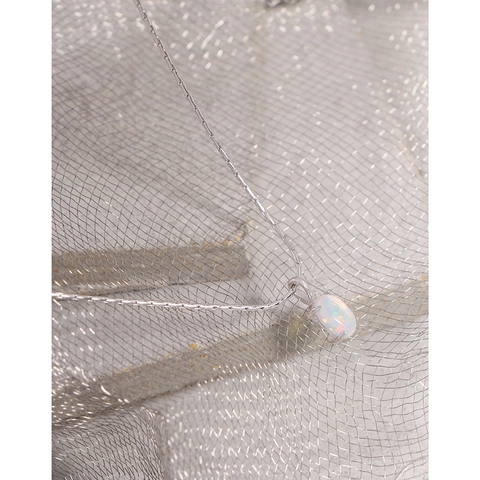 S925 Sterling Silver Minimalist Oval Opal Pendant Necklace White Gold Plated Bamboo Knot Clavicle Chain Jewelry For Women