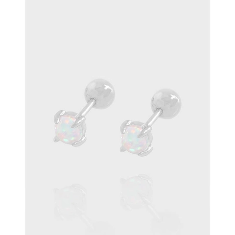 925 Sterling Silver Opal Stud Earrings For Women Minimalist White Gold Plated Screw Back Niche Design Jewelry Gift