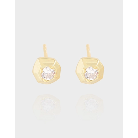 Pendientes de Botón Hexagonales Geométricos Irregulares de Plata de Ley 925 Con Circonia Chapados en Oro Estilo Ins Minimalista Joyería Mujer