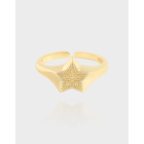S925 Sterling Silver Star Open Adjustable Ring For Women Minimalist Pentagram Finger Ring Ins Style Geometric Fashion Jewelry