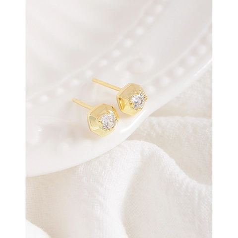 Pendientes de Botón Hexagonales Geométricos Irregulares de Plata de Ley 925 Con Circonia Chapados en Oro Estilo Ins Minimalista Joyería Mujer