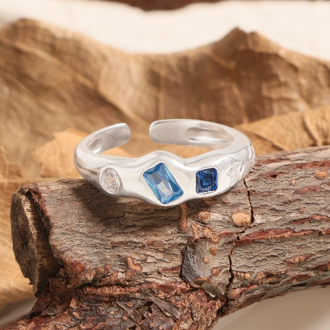 Elegante Anello Aperto Geometrico in Argento Sterling 925 Con Zirconia Anello Regolabile dal Design Individuale Minimalista da Donna