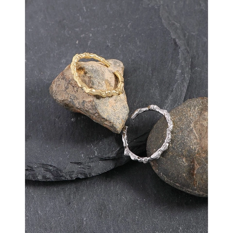 S925 Sterling Silver Liquid Metal Lava Texture Ring Minimalist Irregular Vine Open Adjustable Ring For Women Jewelry Gift