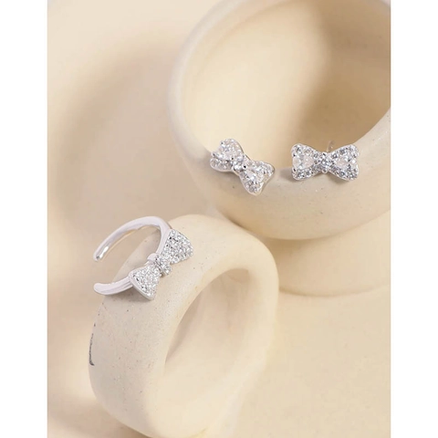 Orecchini a Polsino in Argento Sterling S925 Con Fiocco per Donna Micro Pave Zirconia Senza Buco Clip On Orecchino Gioielli di Moda