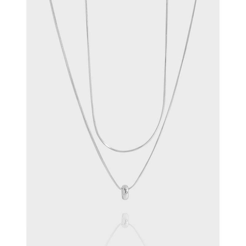 Collana a Due Strati in Argento Sterling 925 Minimalista per Donna Ciondolo a Cerchio Rotondo Gioielli Geometrici Regalo