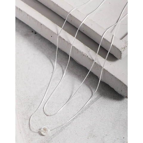 Collana a Due Strati in Argento Sterling 925 Minimalista per Donna Ciondolo a Cerchio Rotondo Gioielli Geometrici Regalo