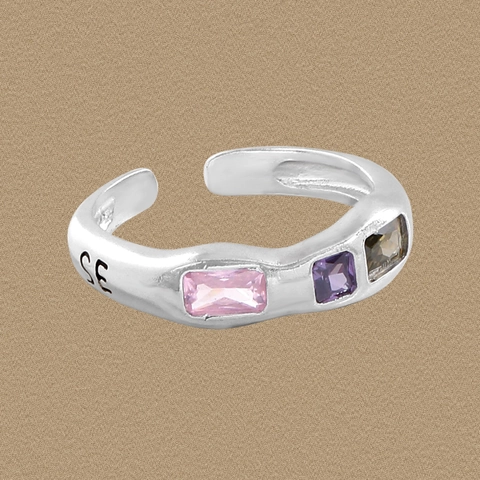 925 Sterling Silver Geometric Open Ring For Women Korean Light Luxury Design Multi Color Zirconia Micro Set Finger Ring Jewelry