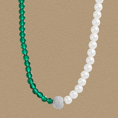 S925 Sterling Silver Asymmetric Necklace For Women Korean Style Green Aventurine And Artificial Pearl Pendant Necklace Jewelry