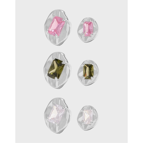 925 Sterlingsilber Zirkonia Ohrstecker Für Damen Unregelmäßige Flüssigmetall Textur Geometrischer Rechteckiger Stein Asymmetrischer Schmuck
