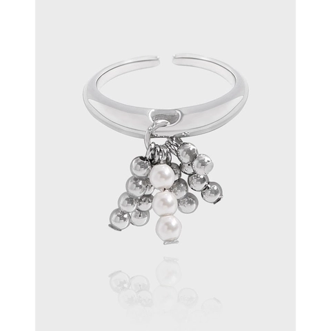 S925 Sterlingsilber Minimalistischer Verstellbarer Offener Ring Für Damen Künstliche Perle Perlenanhänger Mode Ring Schmuck