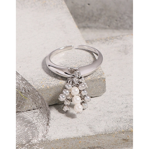 S925 Sterlingsilber Minimalistischer Verstellbarer Offener Ring Für Damen Künstliche Perle Perlenanhänger Mode Ring Schmuck