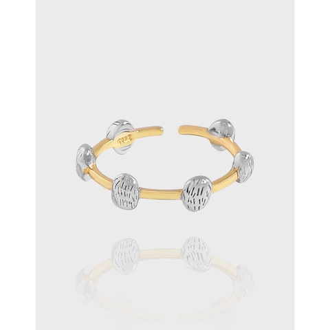 925 Sterlingsilber Zweifarbiger Offener Ring Meteorperlen Design Gold Silber Plattiert Geometrischer Verstellbarer Ring Für Damen Schmuck