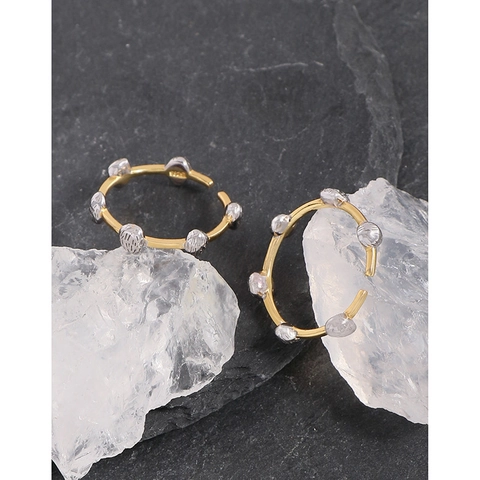 925 Sterlingsilber Zweifarbiger Offener Ring Meteorperlen Design Gold Silber Plattiert Geometrischer Verstellbarer Ring Für Damen Schmuck