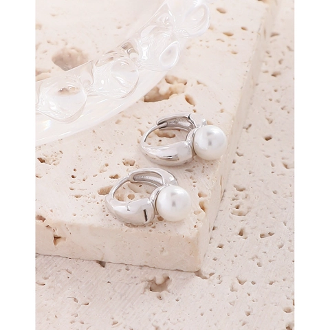 S925 Sterlingsilber Perlen Huggie Ohrringe Für Damen Minimalistische Geometrische Creolen Mit Weißer Künstlicher Perle Schmuck