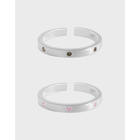 Minimalistischer 925 Sterlingsilber Geometrischer Offener Ring Für Damen Gebürstete Textur Strass Eingelegter Verstellbarer Fingerschmuck