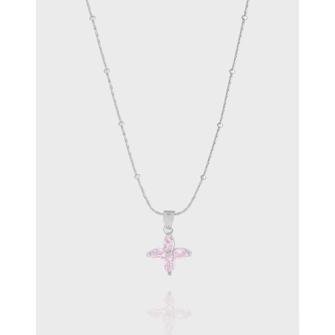 Collana con Fiori di Ciliegio in Argento Sterling 925 per Donna Collana Minimalista Coreana con Ciondolo a Fiore in Zirconia Rosa