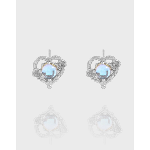 Pendientes de Botón de Plata de Ley 925 con Piedra de Luna de Corazón para Mujer Diseño Minimalista Vintage Filigrana Hueca Joyería