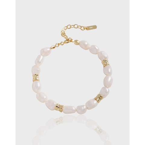 Elegant 925 Sterling Silver Artificial Pearl Bracelet For Women Ins Style Light Luxury Gold Plated Irregular Pearl Link Bracelet Jewelry